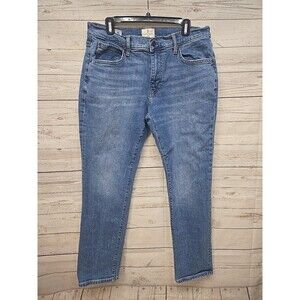 Mens MUTUAL WEAVE THE TAPER STRETCH 5 Pocket blue denim jeans‎ 34 x 29  (Actual)